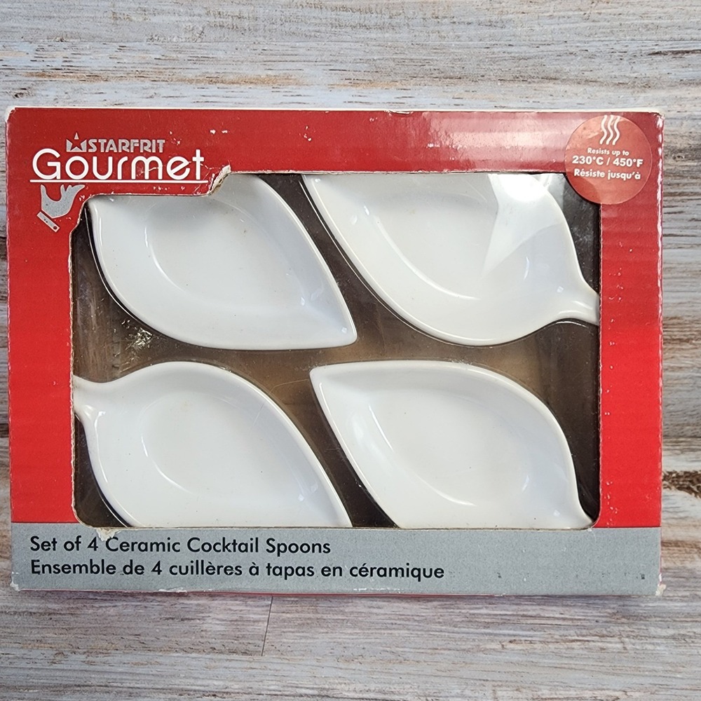 Starfrit Gourmet Set of 4 Ceramic Cocktail Spoons White Tapas Appetizer Spoons